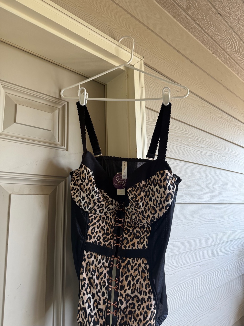 Adore Me Leopard-Print Corset Teddy with Black Trim - Picture 1 of 1